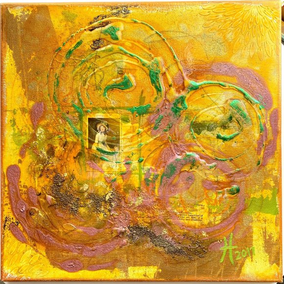 Mother’s Day 1968 II - Original Art Mixed Media Collage Painting 12"x12" - Picture 1 of 6